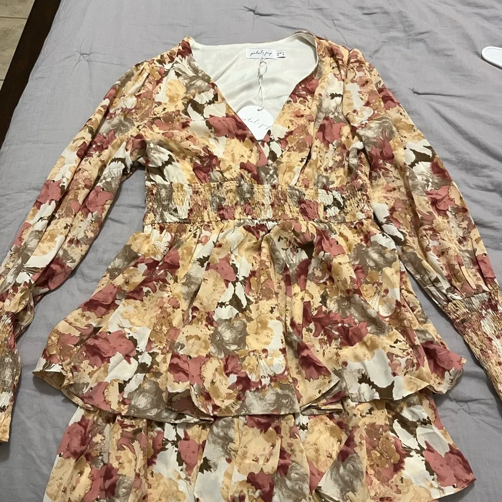 NWT Petal & Pup Long Sleeve Floral Ruffle Feminine Mini Dress: Size 10 - Picture 6 of 13
